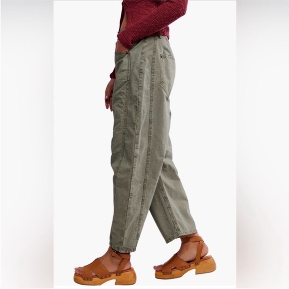 Free People Good Luck Barrel Leg Pants in Olive Green 24 - Picture 5 of 9